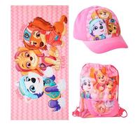 Set Toalla, Gorra y Mochila Paw Patrol para Playa y Piscina - Set Infantil Paw Patrol con Gorra, Toalla y Saquito, Set Verano Niño y Niña Completo, Ideal para Vacacciones y Excursiones