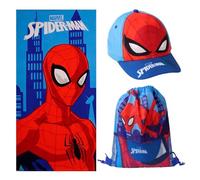 Set Toalla, Gorra y Mochila Spiderman para Playa y Piscina - Set Infantil Spiderman con Gorra, Toalla y Saquito, Set Verano Niño y Niña Completo, Ideal para Vacacciones y Excursiones