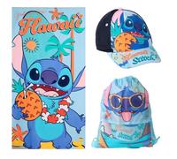 Set Toalla, Gorra y Mochila Stitch para Playa y Piscina - Set Infantil Stitch con Gorra, Toalla y Saquito, Set Verano Niño y Niña Completo, Ideal para Vacacciones y Excursiones