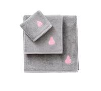 Set Toallas 3pcs: Toalla de tocador (30x50cm) + Toalla de Manos (50x90cm) + Toalla de baño (70x140cm) 450gsm 100% Algodon Gris con Pera Rosa Benetton