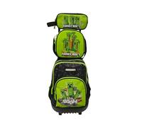 Set Trolley Compacto, Escolar, Viaje, 3 Pcs,Lonchera, Estuche, Color Verde, Producto Oficial, Minecraft