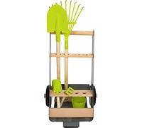small foot- Set Trolley para jardín, en Madera de Haya y Metal Punta, Maceta y Pala y rastrillo de Mano Juguetes, Color Gris, Verde, Beige (11663)