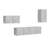 Set TV 4 piezas gris cemento madera multicapa | Madera multicapa, gris hormigón, 4 piezas, instalación en pared, fácil limpieza