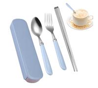 Set Utensil: cubiertas de acero inoxidable con estuche, cubiertos de viaje portátiles para el almuerzo y la cena | Conjunto de cuchara de horquilla reutilizable con caja de almacenamiento para el uso