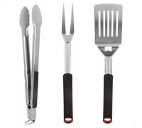 Set Utensilios Barbacoa Aktive, Acero Inoxidable con Mango Antideslizante, 41x9 Cm, Gris y Negro