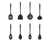 Set Utensilios De Cocina De Silicona Utensilios de cocina silicona negros for el hogar 8ps, juego 8 piezas cuchara for ensalada, espaguetis, arroz(Silver)