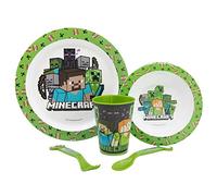 Set vajilla infantil reutilizable apta para microondas compuesta por vaso, plato, cuenco y cubiertos de Minecraft