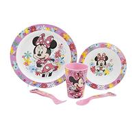 Set vajilla infantil reutilizable apta para microondas compuesta por vaso, plato, cuenco y cubiertos de Minnie Mouse