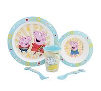 Set vajilla infantil reutilizable apta para microondas compuesta por vaso, plato, cuenco y cubiertos de Peppa Pig