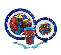 Set vajilla infantil reutilizable apta para microondas compuesta por vaso, plato, cuenco y cubiertos de Spiderman