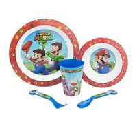 Set vajilla infantil reutilizable apta para microondas compuesta por vaso, plato, cuenco y cubiertos de Super Mario