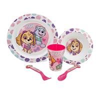 Set vajilla infantil reutilizable apta para microondas compuesta por vaso, plato, cuenco y cubiertos de La Patrulla Canina Chicas