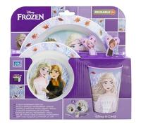 Set vajilla infantil reutilizable apta para microondas compuesto por vaso, plato, cuenco y cubiertos de Frozen