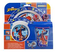 Set vajilla infantil reutilizable apta para microondas compuesto por vaso, plato, cuenco y cubiertos de Spiderman
