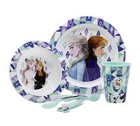 Set vajilla infantil reutilizable apta para microondas compuesta por vaso, plato, cuenco y cubiertos de Frozen