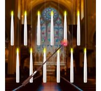 Set Velas LED Sin Llama 12pzs Mágicas Colgantes Con Varita Control Remoto, Cónicas Luz Cálida Con Llama 3D Parpadeante, Para Decoración Halloween, Navidad, Bodas