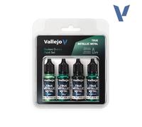 Vallejo Pintura True Metallic DUSKEN GREEN Set de 4 Colores para Pintar Metales, Incluye BASE, LIGHT, SHADE y AIRBRUSH, Sistema BSL, Resultados Consistentes y Adaptables