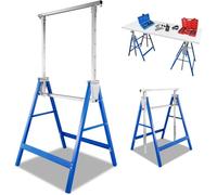 Set x2 Caballetes Telecópicos, Soportes plegables para andamios de trabajo portátiles, Altura ajustable de 80-130 cm, carga máx. de 200 kg, Azul