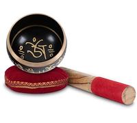 Set XDrum Lekhan Cuenco Sonoro - Ideal para Meditación y Terapias - Decorado con Ornamentación Pintada a Mano - Aleación de 7 Metales Diferentes - aprox. 9 cm Ø - Incluye Cojín y Mazo