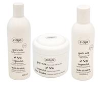 Set Ziaja - Champú, Acondicionador y Mascarilla con Leche de Cabra. Propiedades Nutritivas y Regeneradoras para Fortalecer Cabello Seco, Dañado y sin Brillo. Cuidado Capilar de Forma Vegana y Natural