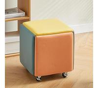 Seta de silla de cubo otomano apilable 5 en 1 con ruedas - Taburete de pie cuadrado de cuero colorido para dormitorio, sala de estar, comedor - asientos versátiles y solución de almacenamiento LWX