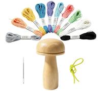 Seta de Zurcir Calcetines Madera de Caucho Ergonómica Hongo Zurcir Ropa Kit con 10 Hilos de Colores Aguja Roma Elástico Amarillo Anti Deslizamiento Kit Costura Principiantes para Vaqueros Jerséis