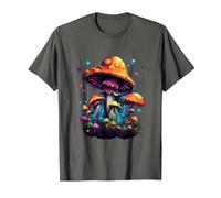Seta Mushroom Rave Colorido Abstracto Colorido Goa Trance música Camiseta, Hombre, Asfalto, L