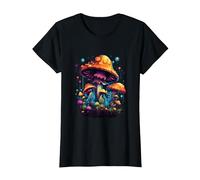 Seta Mushroom Rave Colorido Abstracto Colorido Goa Trance música Camiseta, Mujer, Negro, L