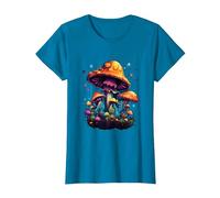 Seta Mushroom Rave Colorido Abstracto Colorido Goa Trance música Camiseta, Mujer, Zafiro, L