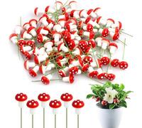 Setas Decorativas en Resina,50 Piezas Estatuillas de Jardín 2cm Antideslizantes | Adornos Exteriores para Macetas, Terrarios & Decoración de Fiestas (Rojo/Blanco)