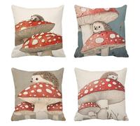Setas Funda Cojin 35 x 35 Juego de 4 Erizo Cojines Sofa Terciopelo Funda de Almohada Cojines Decorativos, Cojin Infantil Pillow Case Cuadrado Cushion Covers Almohada Sofa, Home Decoration a-644