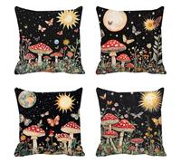Setas Funda Cojin 75 x 75 Juego de 4 Animal Cojines Sofa Terciopelo Funda de Almohada Cojines Decorativos, Cojin Infantil Pillow Case Cuadrado Cushion Covers Almohada Sofa, Home Decoration a-645