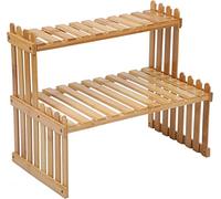 SETCO Estante de bambú para Plantas de 14.6 pulgadas/18.5 Pulgadas, 2 Niveles, Soporte para macetas de Escritorio, Estante de Escritorio Ajustable, Organizador de Escalera para decoración de Oficina,