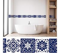 setecientosgramos Cenefa Auto-Adhesiva | Decoración de Pared Cocina & baño, 5 m x 15 cm | Blue&White