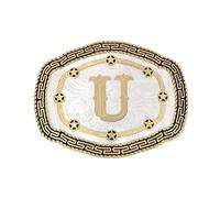 Seternaly Hebilla de cinturón inicial Cowboy/Cowgirl Rodeo Hebilla de cinturón grande dorada con letra U para hombres, mujeres y niños, dorado-U, 4.3*3.3in
