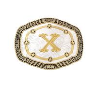 Seternaly Hebilla de cinturón inicial Cowboy/Cowgirl Rodeo Hebilla de cinturón grande dorada con letra X para hombres, mujeres y niños, dorado-X, 4.3*3.3in