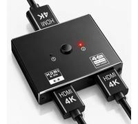 SETHDA Conmutador HDMI 2.0 2 en 1, conmutador HDMI UHD 4K a 60HZ, caja de conmutación HDMI multifunción de aleación de aluminio, compatible con HDCP 2.2 HDR 10+ CEC 3D, compatible con Dolby Atmos