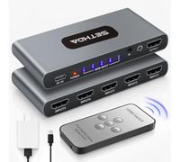 SETHDA Conmutador HDMI2.0 5 en 1, 4K @60HZ UHD HDMI con control remoto y adaptador de corriente, conmutador HDMI multifunción compatible con HDCP 2.2 HDR 10+ CEC 3D, Dolby Audio habilitado para PS4