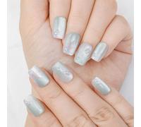 Sethexy Ataúd Corto Clavos a presión Plata Punta francesa Arco Iris Uña postiza Ojo de Gato Brillante Uñas postizas Purpurina Pegamento reutilizable en las uñas para mujeres y niñas 10PCS