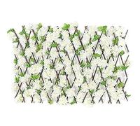 Seto artificial de madera con flores y hojas artificiales for decoración de jardín. Pantalla extensible tipo celosía.(Weiß,Pequeña)