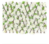 Seto artificial de madera con flores y hojas artificiales for decoración de jardín. Pantalla extensible tipo celosía. valla jardin(Weiß,M)