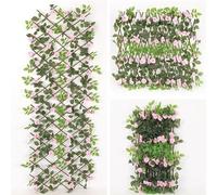 Seto Artificial Ocultacion Jardin Con Flores, Celosia Extensible Con Hojas De Hiedra Sintética, Seto Artificial Decorativo Pantalla De Privacidad Para Valla De Jardin Terraza, Valla De Privacidad