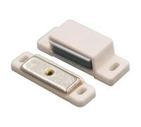 Sets de imanes y tornillos para puertas, color blanco; ideal para instalación y sujeción en diversos proyectos de carpintería.