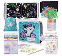 Sets para colorear unicornios para niños de 4 a 8 años, listos para viajar, libro para colorear reutilizable con pegatinas, papel rascable, rotuladores lavables, regalos unicornios para niñas