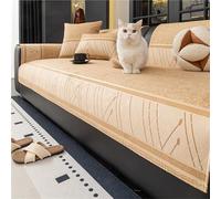 Settee Cover for Dogs, Non Slip Velvet Sofa Cover 3 Seater, Washable Embroidery Couch Protector for 2/3/4 Cushion, All Season(Beige,90 * 180cm)