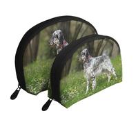 Setter Inglés Césped Mascotas Perros Setter Inglés, Bolsa de Maquillaje de Concha, Monedero pequeño para Mujer, Bolsa de artículos de tocador, Bolsa de cosméticos, 2 Piezas