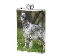 Setter Inglés Césped Mascotas Perros Setter Inglés,Frasco de acero inoxidable 304 de 8 oz con funda de cuero sintético, frasco de bolsillo para licor plano para exteriores