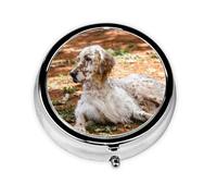 Setter Inglés Otoño Mascotas Perros Del Bosque Inglés, Pastillero, Pastillero redondo Pequeño contenedor de pastillas Organizador de pastillas de viaje