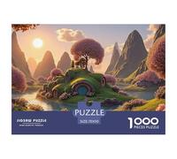 Setting Sun Shines on The Lake 1000 Piezas Cartón Rompecabezas Moss-Covered Cottages Imágenes Vibrantes Juego Familiar Puzzle para Niños Pequeños 70x50cm/1000pcs