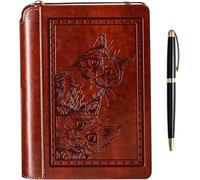 SETTINI® Diario rayado, diario de gato para escribir, juego de regalo, piel vegana de tapa dura, incluye bolígrafo de lujo en un soporte único para bolígrafos, 192 páginas, 6 x 8.5 pulgadas, regalo de